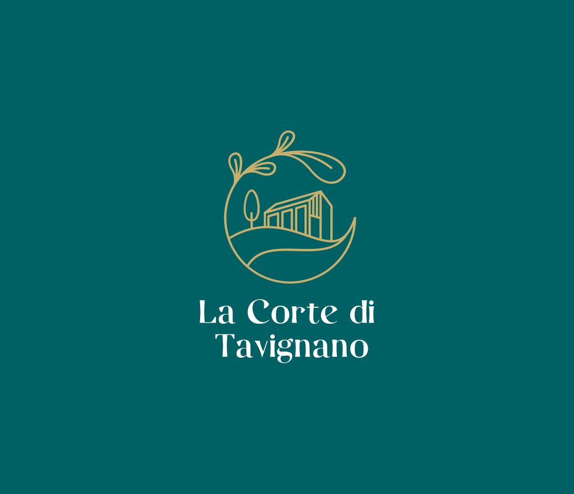 La Corte di Tavignano logo in gold on a teal background